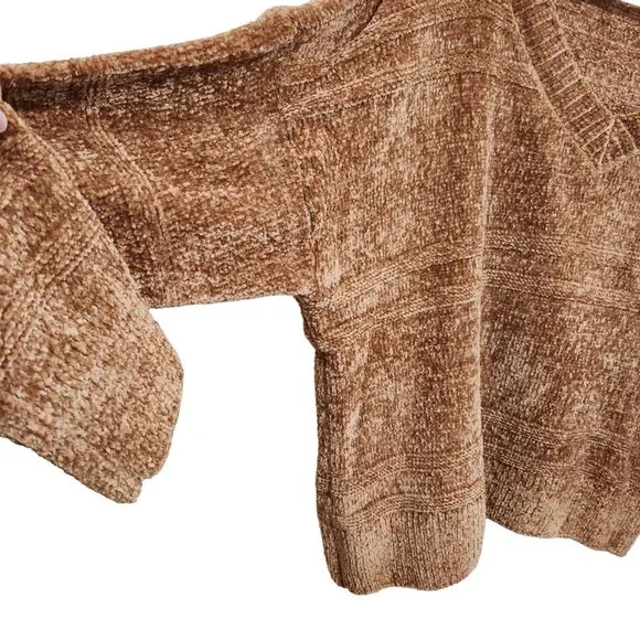 NEW SO V-Neck Cropped Gold Chenille Dropped Shoulder Sweater Size XXL - Picture 2 of 14